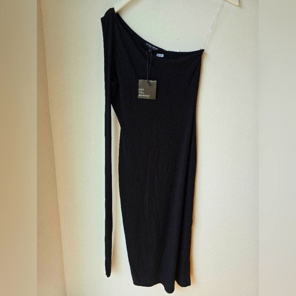 See You Monday Dresses & Skirts - SEE YOU MONDAY LA Elegant Black One-Shoulder Dress MAXI TIE Bodycon Size L M